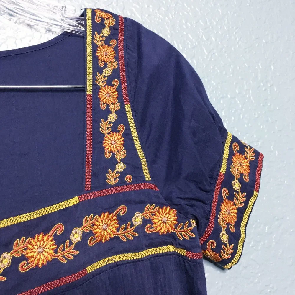 Aryn K Embroidered Button Cuff Silk Blend Top - Picture 2 of 5